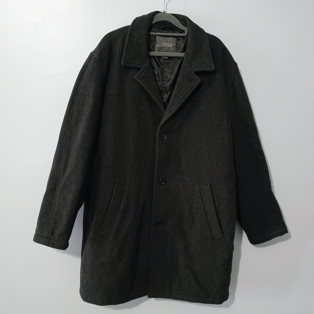 Cezani Coat Mens Large Black Wool Cashmere Overcoat Single Breasted Insulated